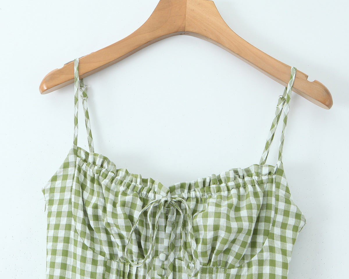 Robe LOUISE vichy - détail motif et bretelles nouées