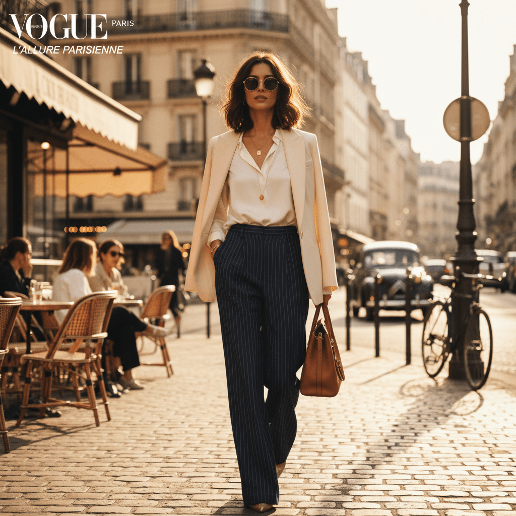Pantalon large rayé femme look tendance Paris