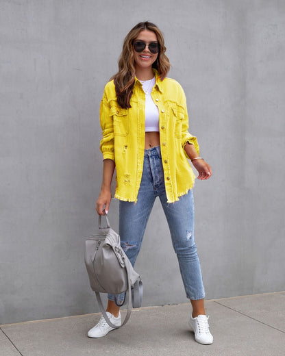 Surchemise SOFIA veste casual effilochée femme tous coloris disponibles