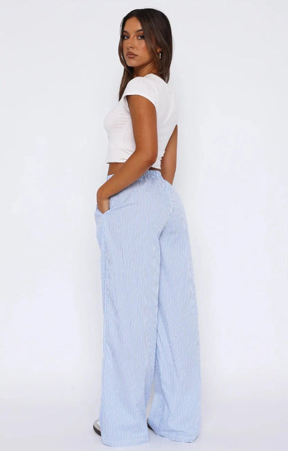 Pantalon EMMA | Large Rayé Taille Haute