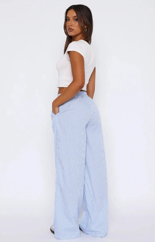 Pantalon EMMA | Large Rayé Taille Haute