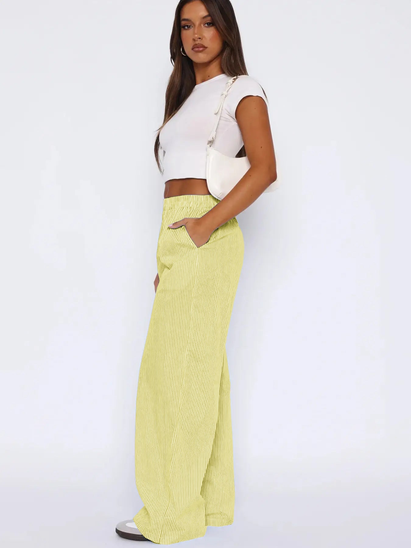 Pantalon EMMA | Large Rayé Taille Haute