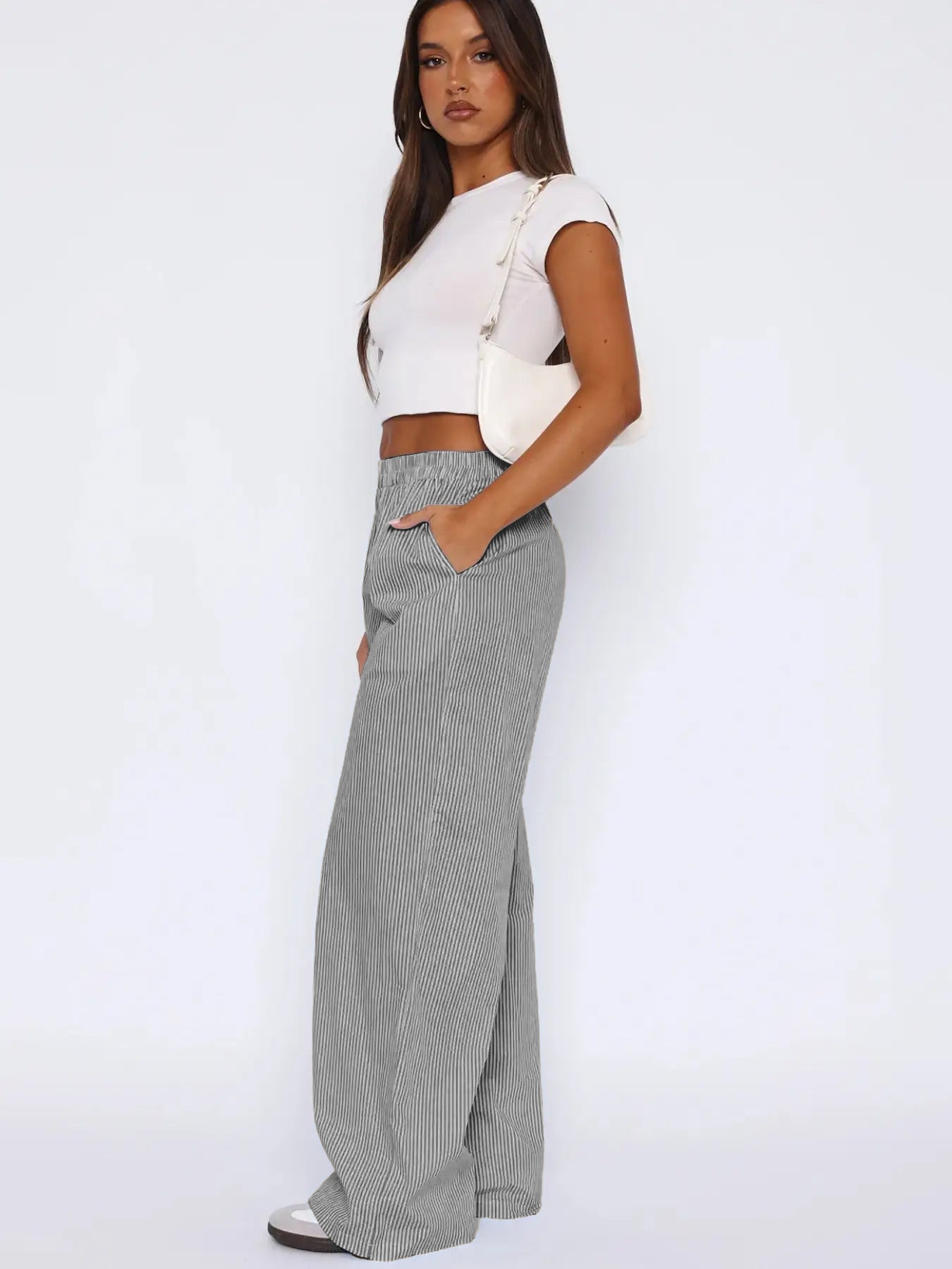 Pantalon EMMA | Large Rayé Taille Haute