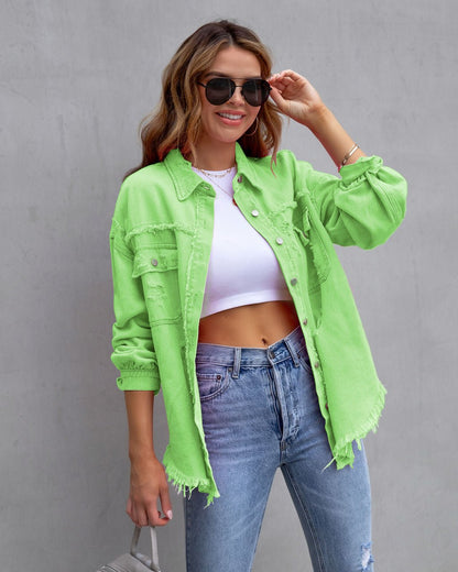 Surchemise SOFIA veste casual effilochée look complet streetwear femme