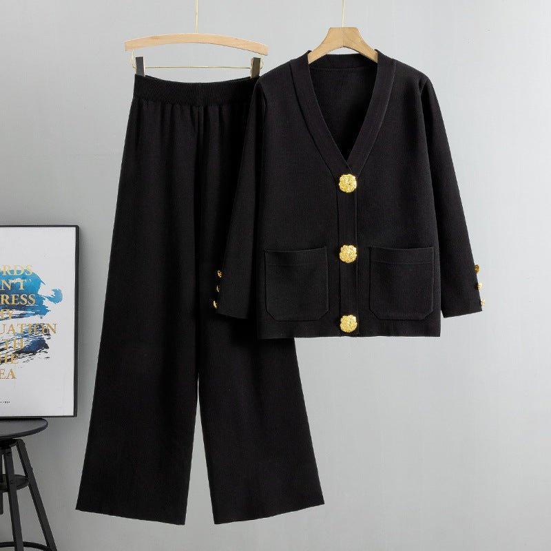 Ensemble HÉRITAGE | Cardigan Maille à Boutons Dorés & Pantalon Large