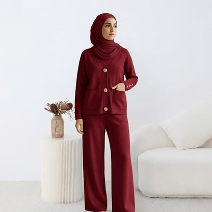 Ensemble HÉRITAGE | Cardigan Maille à Boutons Dorés & Pantalon Large