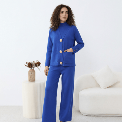 Ensemble HÉRITAGE | Cardigan Maille à Boutons Dorés & Pantalon Large