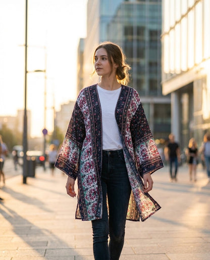 Cardigan bohème Sakura Bloom - coupe fluide femme
