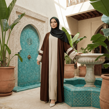 Abaya Serenity bicolore fluide - vue portée