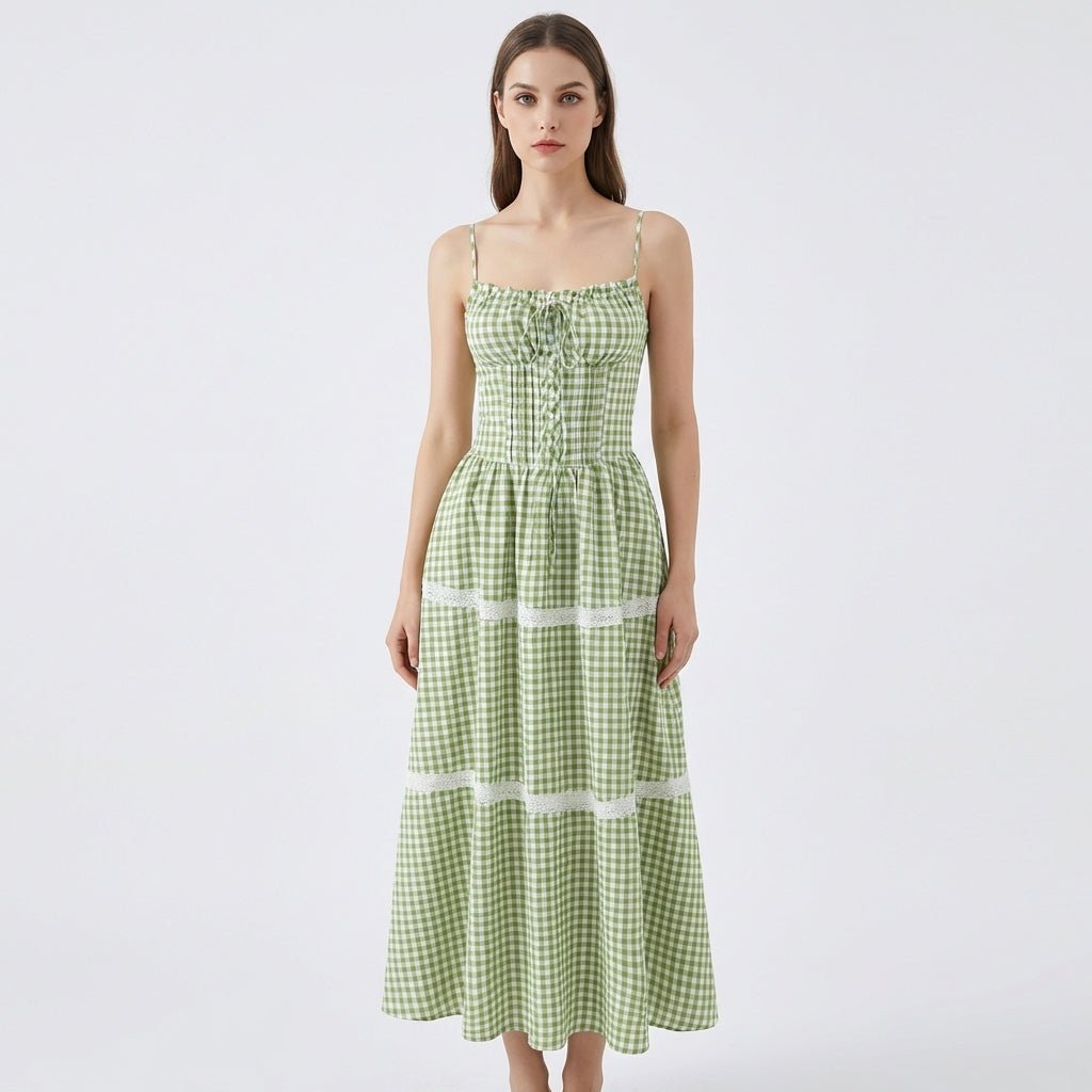 Robe Louise vichy - jupe évasée volants vue portée
