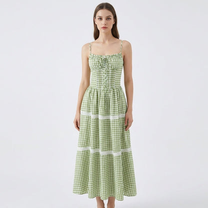 Robe Louise vichy - jupe évasée volants vue portée