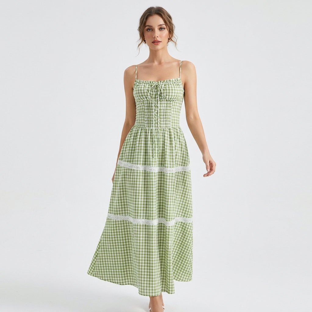 Robe Louise longue vichy bretelles nouées OnFleek