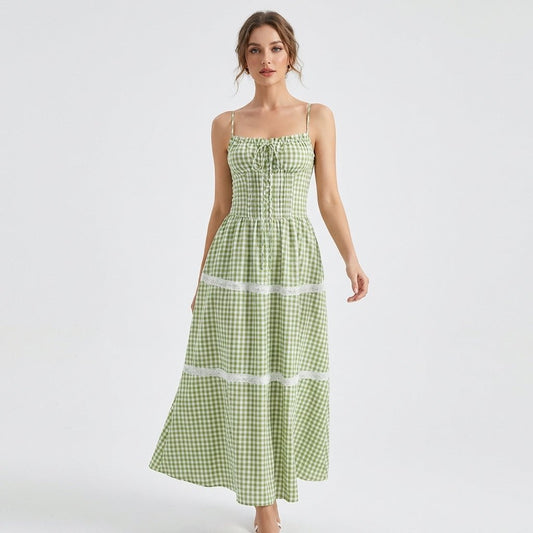 Robe Louise longue vichy bretelles nouées OnFleek