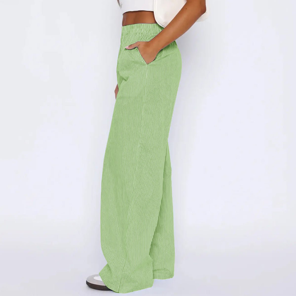 Pantalon EMMA rayures verticales - détail taille haute