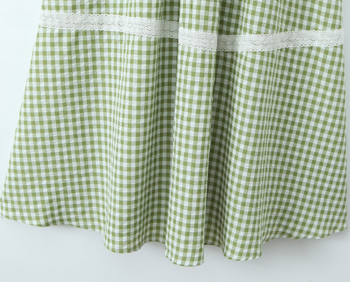 Robe LOUISE longue vichy - détail jupe évasée volants