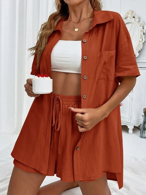 Ensemble NORA coloris noir 2 pièces lin look casual chic femme
