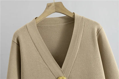 Ensemble HÉRITAGE | Cardigan Maille à Boutons Dorés & Pantalon Large